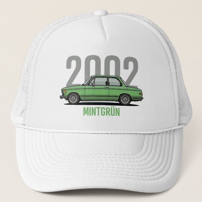 BMW 2002 Mintgrön Klassisk Bil T-Shirt Keps (Framsida)