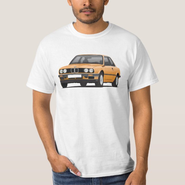 BMW E30 (3-series), illustration, orange Tee (Framsida)