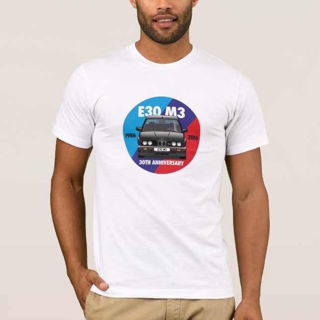 BMW E30 M3 30th årsdag Roundel (svart Evo) T-shirt (Framsida)