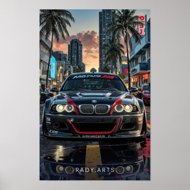 BMW M3 Front View City Streets Art Poster (Framsidan)