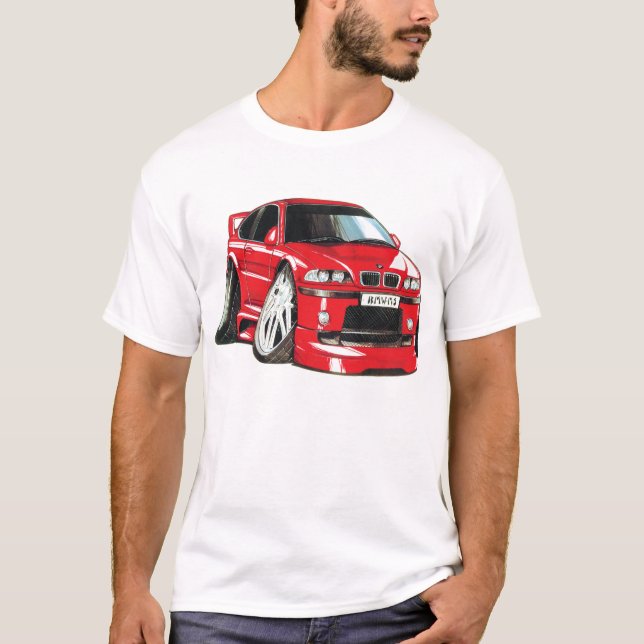 BMW M3 rouge E36 caricature automobile T Shirt (Framsida)