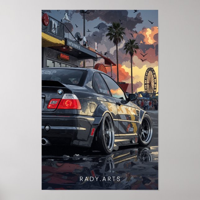 BMW M3 Sunset Street Art Poster (Framsidan)