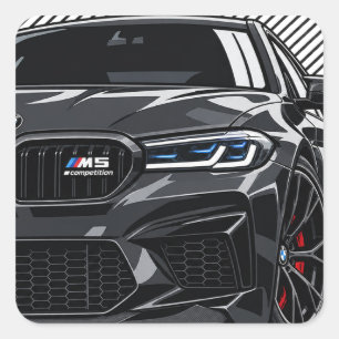 BMW M5 Competition Svart Sportbil Sticker – Aggr Fyrkantigt Klistermärke