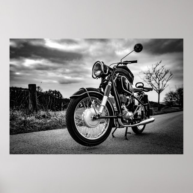 BMW Motorcykel, svart och vit Poster (Framsidan)