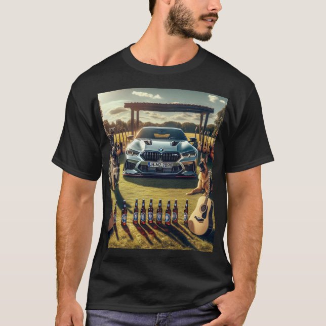 BMW Öl, gitarrer och hundar T Shirt (Framsida)