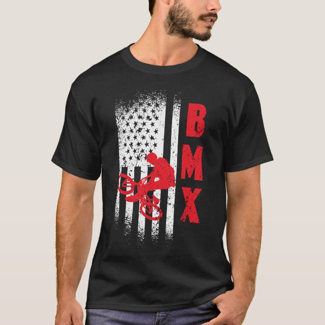 BMX Amerika America flagga sport fläkt cykelcykel T Shirt (Framsida)