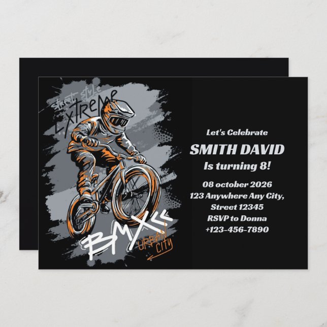 Bmx Bicycle Urban Graffiti streetwear  Inbjudningar (Fram/baksida)