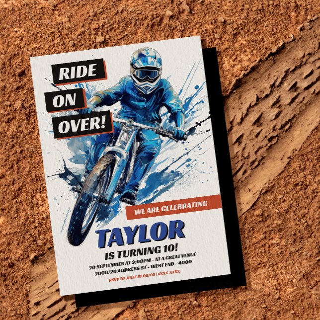 BMX Bike Birthday-inbjudan Inbjudningar (Rev up your weekend and get down and dirty with our grime-infested BMX bike birthday invitation!)