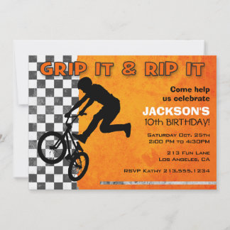BMX Bike Boys Födelsedagsfest Orange Inbjudningar