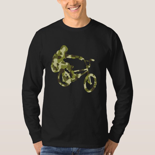Bmx Bike Camo Racer Biker T Shirt (Framsida)