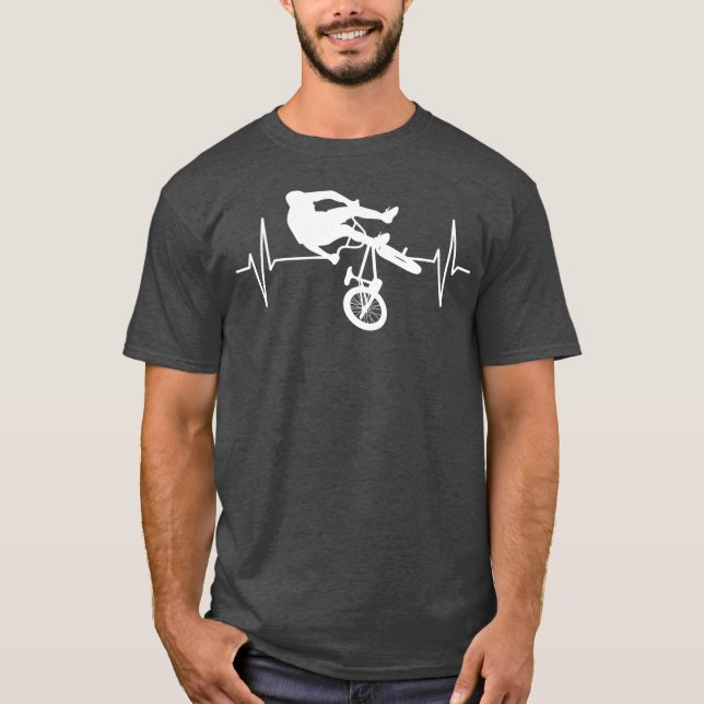 BMX Bike Rider Heartslag Line Motocross BMX T Shirt (Framsida)