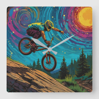 BMX-cyklist på bergssluttning Fyrkantig Klocka