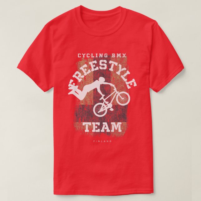 BMX Freestyle Bike Finland Flagga Biking Cycling B T Shirt (Design framsida)