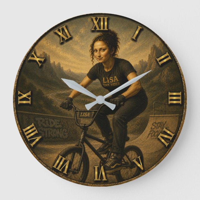 BMX Rider Funny Mona Lisa Cyclist Gift Stor Klocka (Framsida)