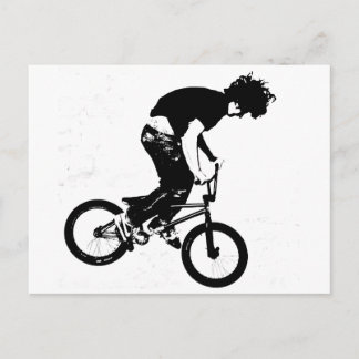 BMX Rider in Black and White Vykort