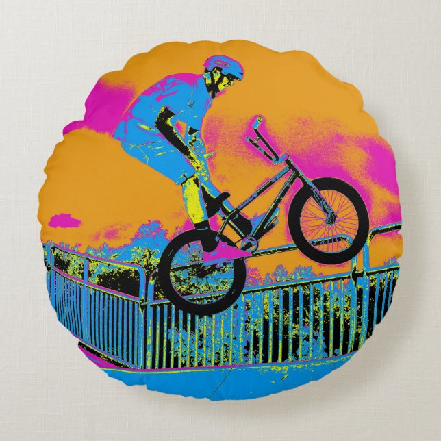 BMX Trickster - BMX Trick Bike Rund Kudde (Framsidan)