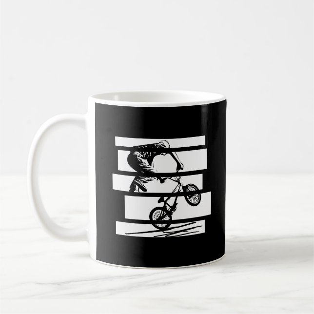 BMX Wheelie Silhouette Urban Linjer Kaffemugg (Vänster)