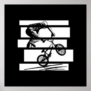 BMX Wheelie Silhouette Urban Linjer Poster