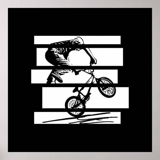 BMX Wheelie Silhouette Urban Linjer Poster (Framsidan)