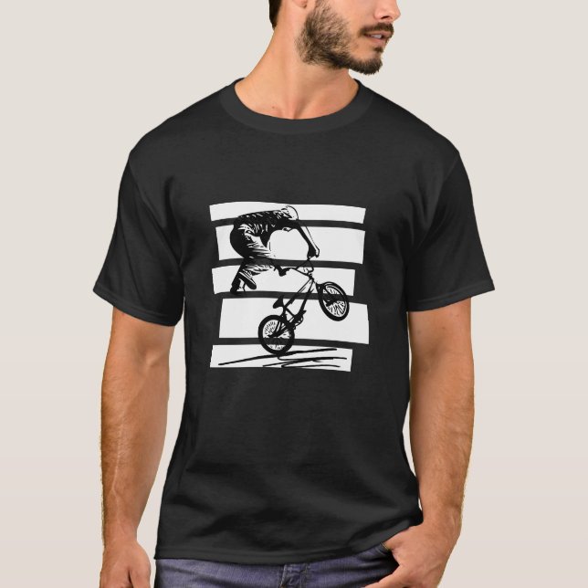 BMX Wheelie Silhouette Urban Linjer T Shirt (Framsida)