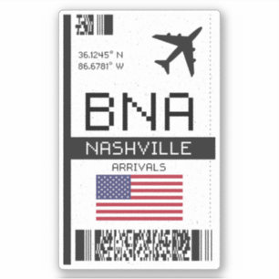 BNA Nashville Boarding Pass - Tennessee Travel Klistermärken