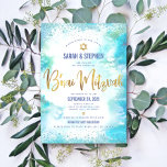 B'nai Mitzvah Guld Script Tur ise Watercolor Inbjudningar<br><div class="desc">Var stolt, gladd och visa den här milstolpen av din favorit B'nai Mitzvahs! Skicka ut den här fantastiska, moderna inbjudan till personlig om en händelse att minnas. Skalet "Sparkly guld faux foil calligraphy" och "Star of David", tillsammans med "blue konetti dots", täcker över en grumlig vattenfärgsbakgrund. Anpassa anpassningsbarna med information...</div>