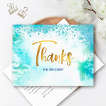 B'nai Mitzvah Guld Tur ise Watercolor Tack Vykort<br><div class="desc">Se till att din favorit B’nai Mitzvahs visar sin uppskattning för alla som stödde deras milstolpe-händelse! Skicka ut det här häpnadsväckande, moderna tack för personligen som du vill ha. Skalat faux faux faux foil calligraphy script och blue konetti punkter som täcker en turkos blå vattenfärgsbakgrund. Anpassa till B’nai Mitzvahs’ namn....</div>