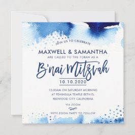 B'NAI MITZVAH INBJUDAN hand, blå vattenfärg