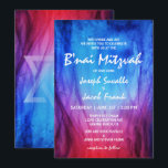 B'nai Mitzvah-inbjudningar | Blå röd | Brandis Inbjudningar<br><div class="desc">Modern och elegant B'nai Mitzvah-inbjudningar som kan vara personlig för pojkar som kallas till Torah.. Den unika vattenfärgsdesignen har blå och röd flamma med vitt skript "flamliknande". Perfekt för en brand och is, temat firande! På baksidan är en vit, och halvgenomskinlig, vit stjärna av David. Anpassa den här texten efter...</div>