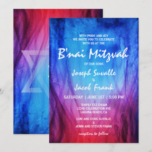 B'nai Mitzvah-inbjudningar   Blå röd   Brandis Inbjudningar