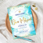 B'nai Mitzvah Modern Guld Turquise Watercolor Inbjudningar<br><div class="desc">Var stolt, gladd och visa den här milstolpen av din favorit B'nai Mitzvahs! Skicka ut den här fantastiska, moderna inbjudan till personlig om en händelse att minnas. Skalat guld faux faux foil calligraphy script, Star of David, och glitter konetti prickar över en turkos vattenfärgsbakgrund. Anpassa anpassningsbarna med information om namn,...</div>
