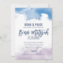 B'NEI MITZVAH handskriven blått och lila vattenfär