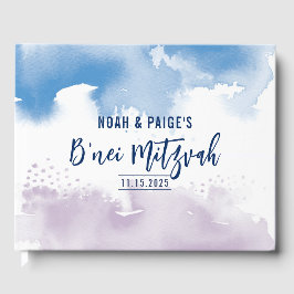 B'NEI MITZVAH modern trendig lila blue water color Gästböcker