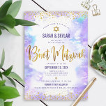 B'not Mitzvah Modern Gold Foil Lila Watercolor Inbjudningar<br><div class="desc">Var stolt, gladd och visa den här milstolpen av din favorit B'not Mitzvahs! Skicka ut den här fantastiska, moderna inbjudan till personlig om en händelse att minnas. Skalat guld faux faux foil calligraphy script, Star of David, och glitter konetti prickar över en mjuk lila vattenfärgsbakgrund. Anpassa anpassningsbarna med information om...</div>
