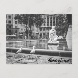 BnW fontän Plaça de Catalunya, Barcelona Vykort