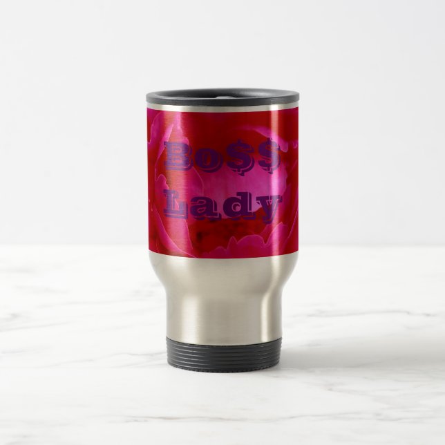 Bo$$-dam, travel mug med rosablomman resemugg (Center)