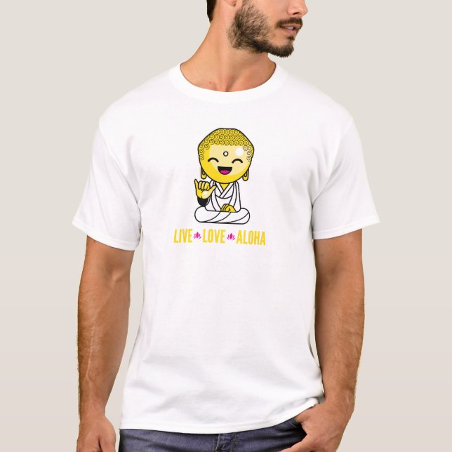 Bo den roliga Buddha för kärlek Aloha tecknaden Tee (Framsida)