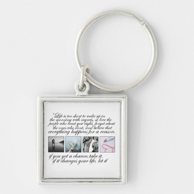 Bo ditt liv, inga ånger fyrkantig silverfärgad nyckelring (Framsidan)