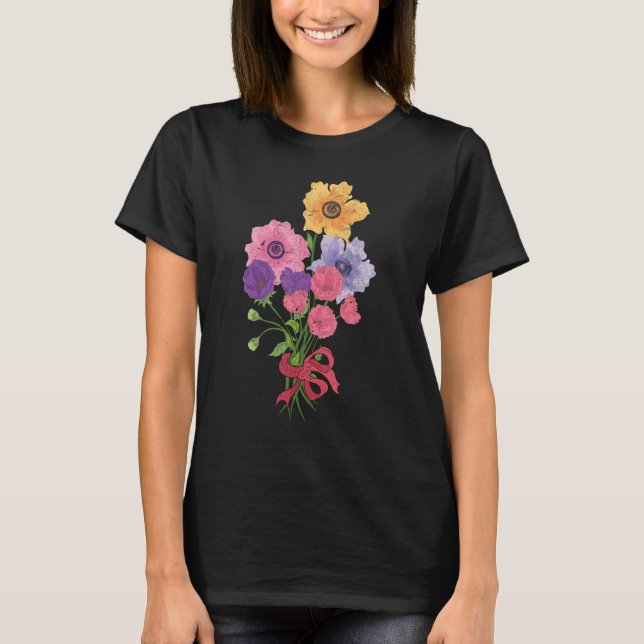 Bo för vackra Wildblomfärgade botaniska blommor T Shirt (Framsida)