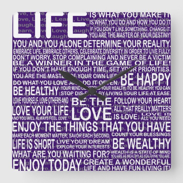 Bo fullständigt, levande kärlek som skratt lärer, fyrkantig klocka (Framsida)