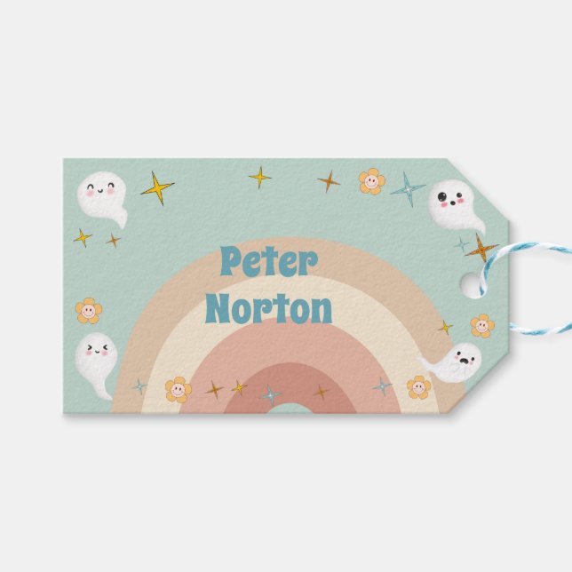 Bo goovy halloween retro barns födelsedag presentetikett (Framsidan (Horisontell))