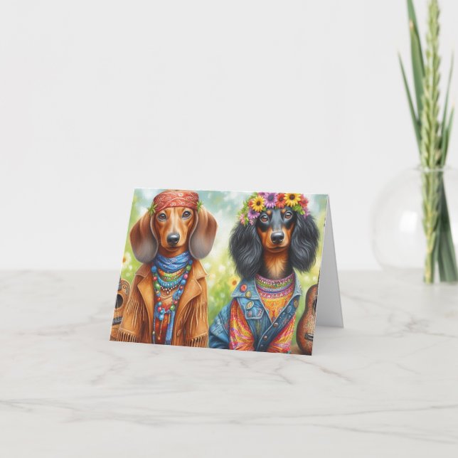 Bo Ho Dachshund Hippie-kort Kort (Framsida)