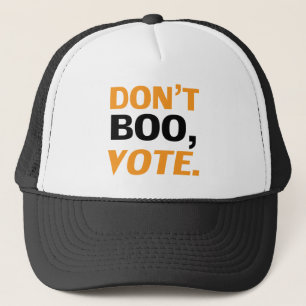 "Bo inte, rösta" svart orange vit Halloween Keps