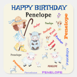 Bo Peep Nursery Rhyme 🍼 Ord Cloud Namn Collage Fyrkantigt Klistermärke