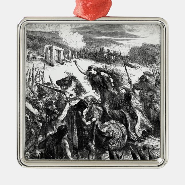 Boadicea som hetsar Icenien mot romansna Julgransprydnad Metall (Framsidan)