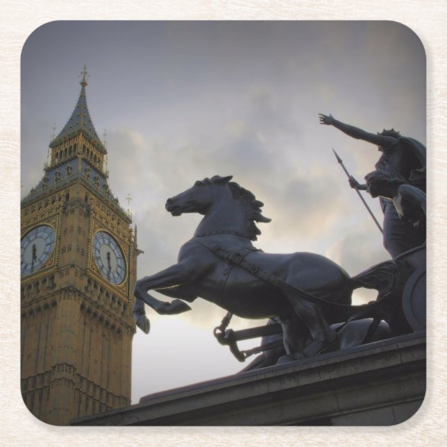 Boadicea Statue - Big Ben - London Underlägg Papper Kvadrat (Framsidan)