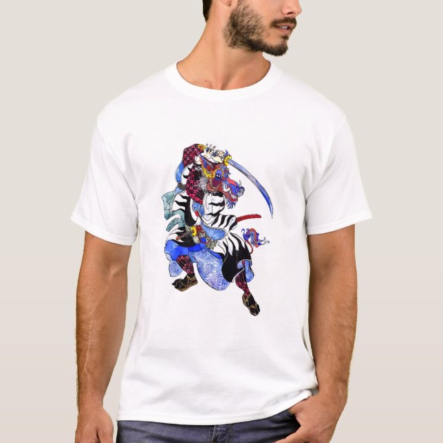 Boar Samurai med ett svärd i japanska stil T Shirt (Framsida)