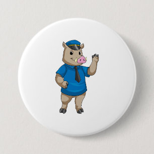 Boar som polis med polishatt knapp