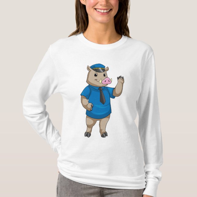Boar som polis med polishatt t shirt (Framsida)