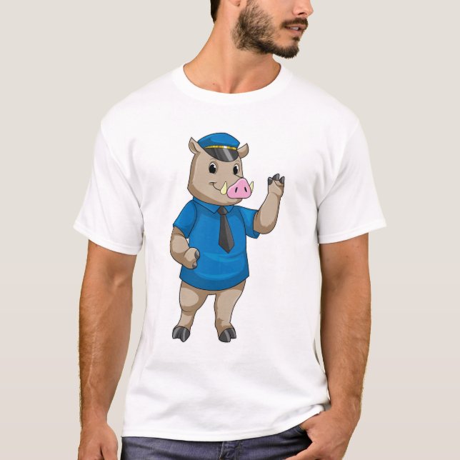 Boar som polis med polishatt t shirt (Framsida)